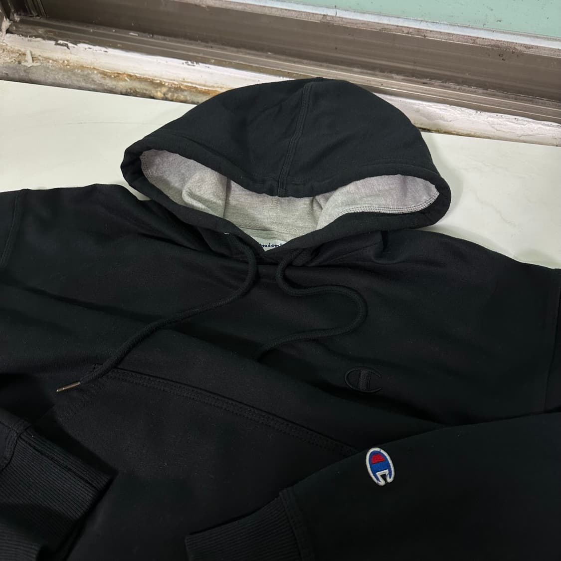 M 100 챔피온 USA 블랙 기본로고 코튼 후드티 상품이미지1