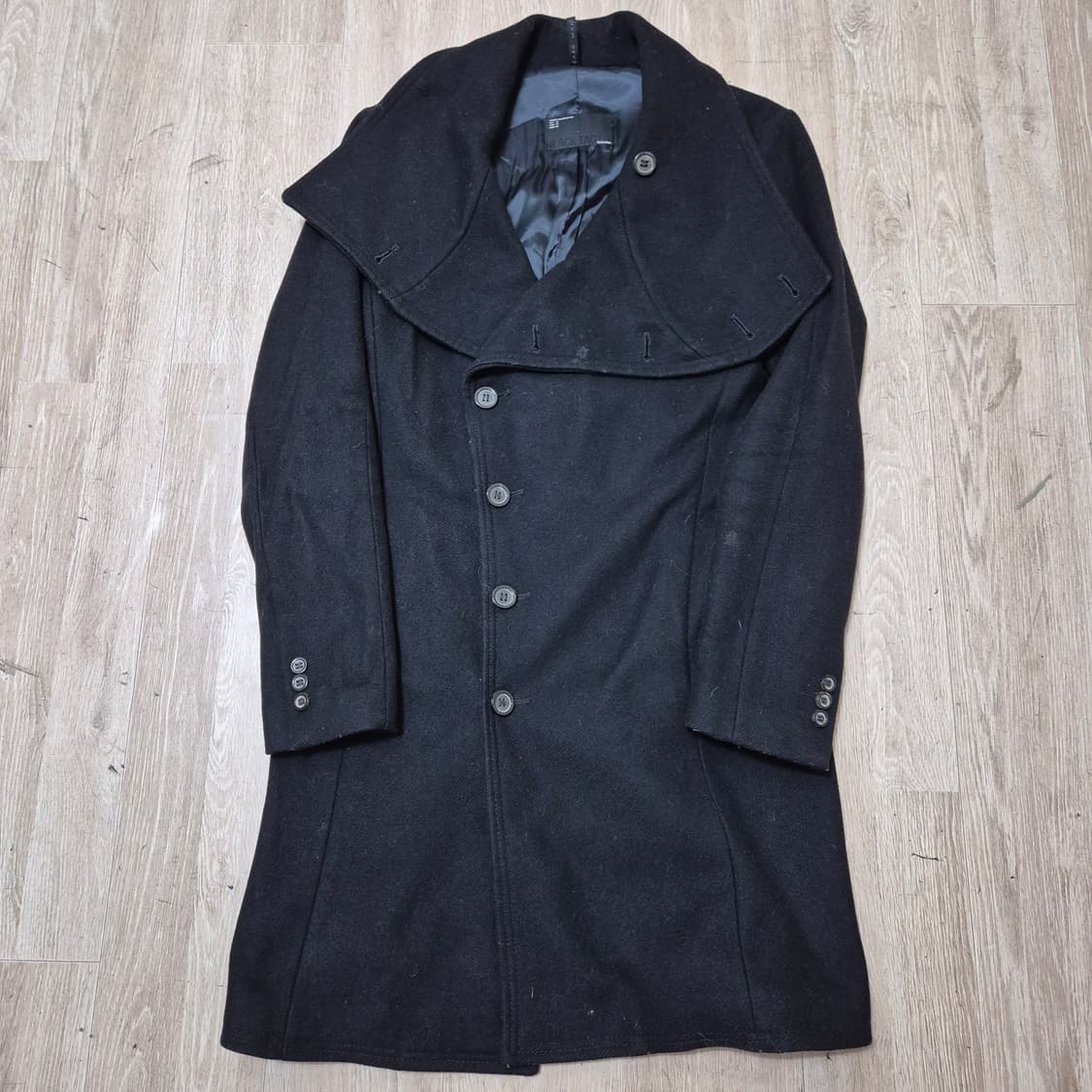 자라 맨 남성 블랙택 모직 빅카라 더플 코트 상품이미지1