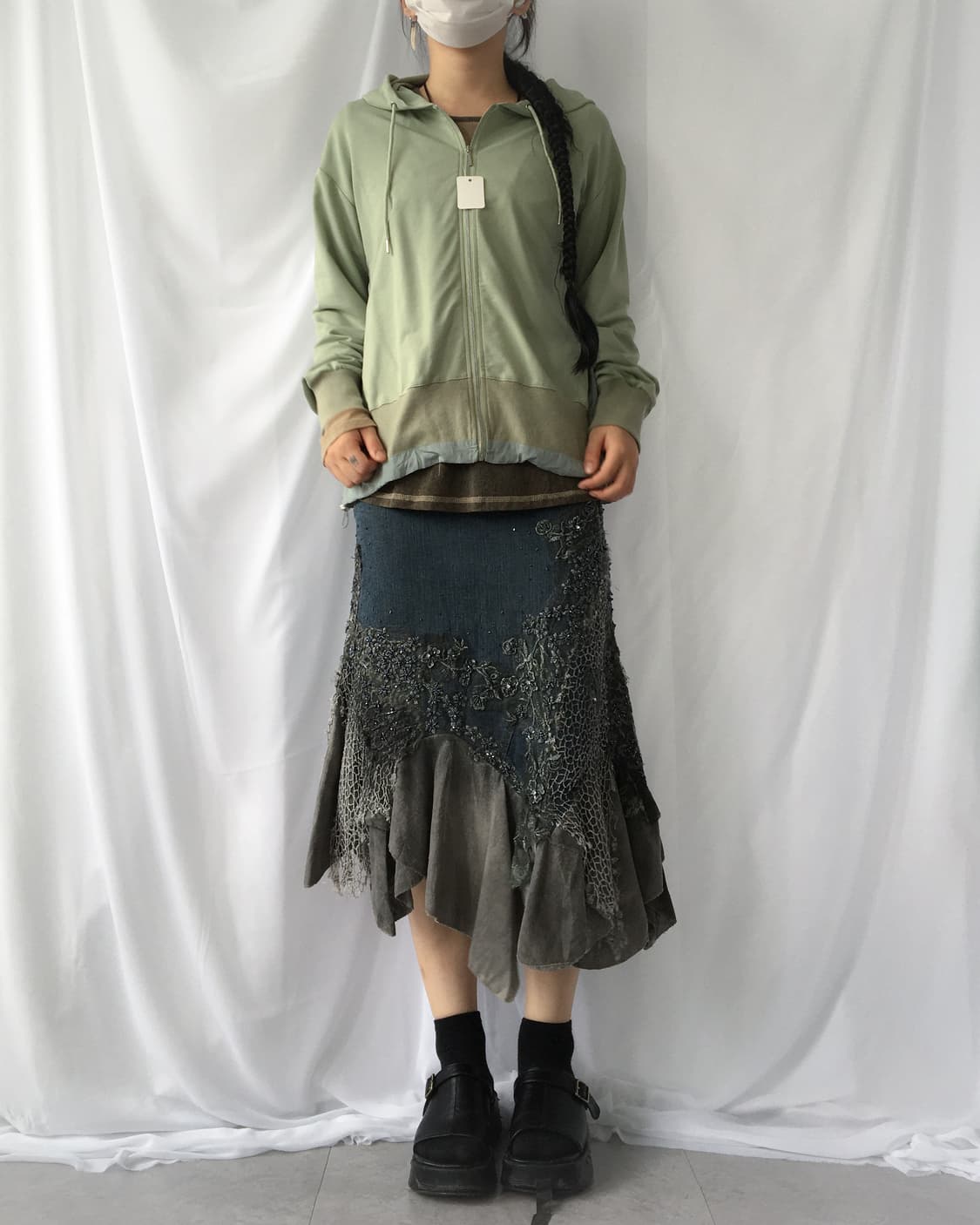 Lace trimming hood zip up 상품이미지5