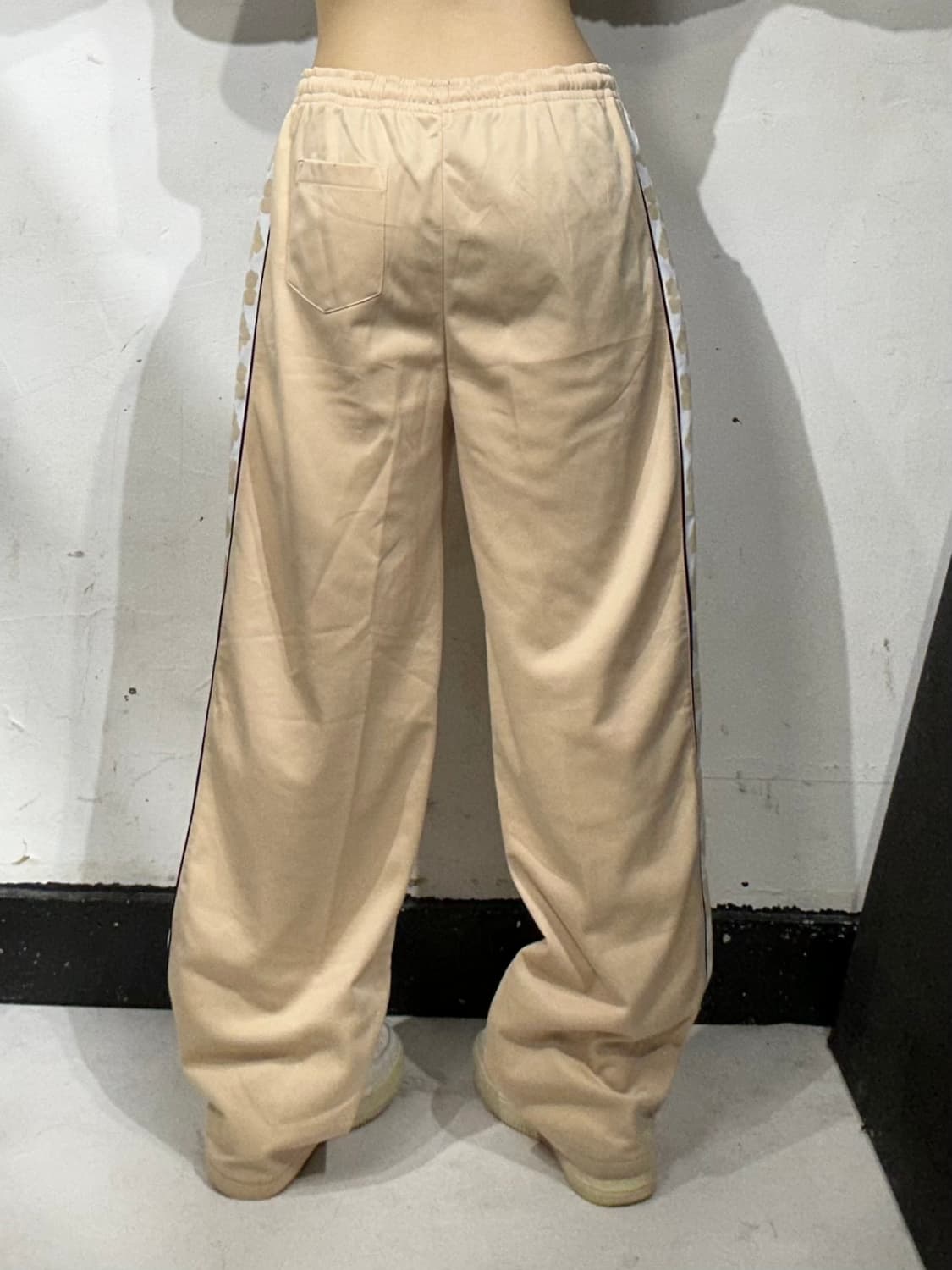 일본 빈티지 베이지 사이드 라인 와이드 팬츠 L 상품이미지3