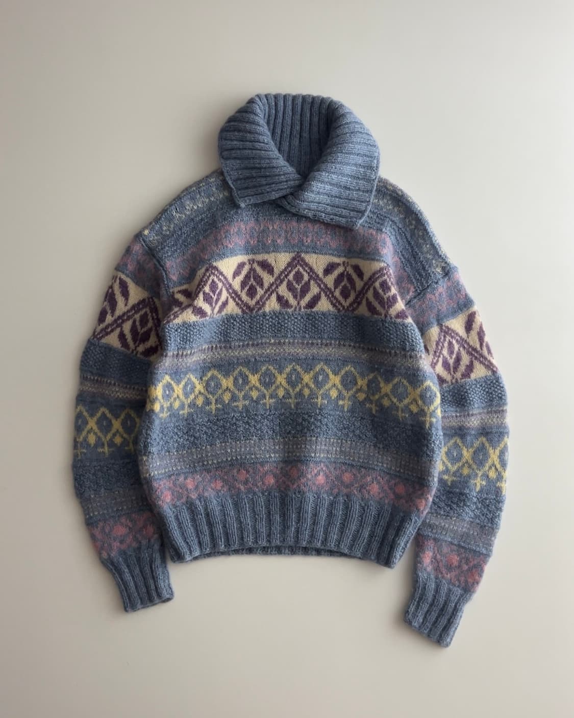 엘엘빈 셰틀랜드 울 숄카라 빈티지 패턴 니트 M 상품이미지1