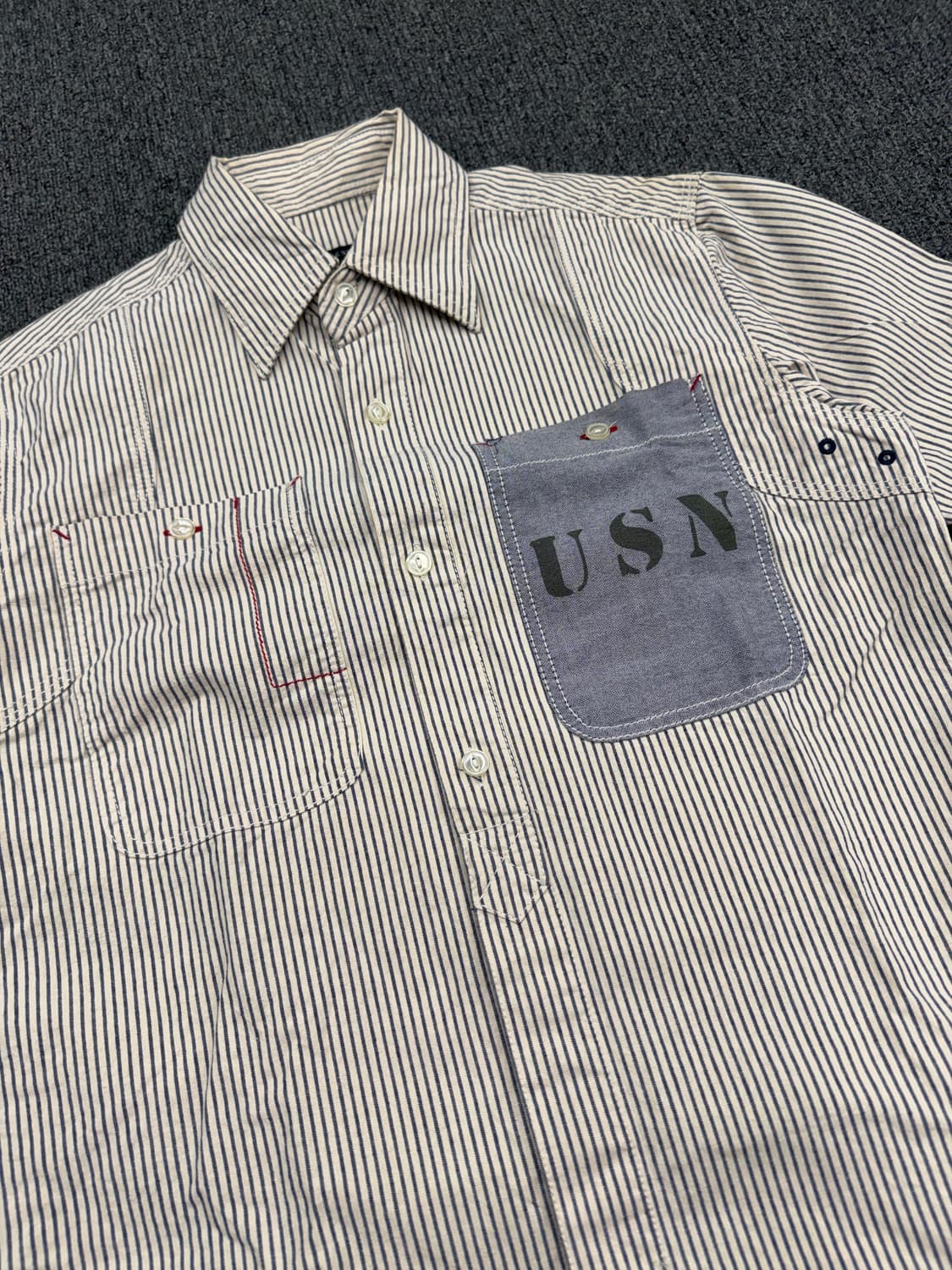 M)JUNGLE STORM 빈티지 패치워크 스트라이프 셔츠 상품이미지3