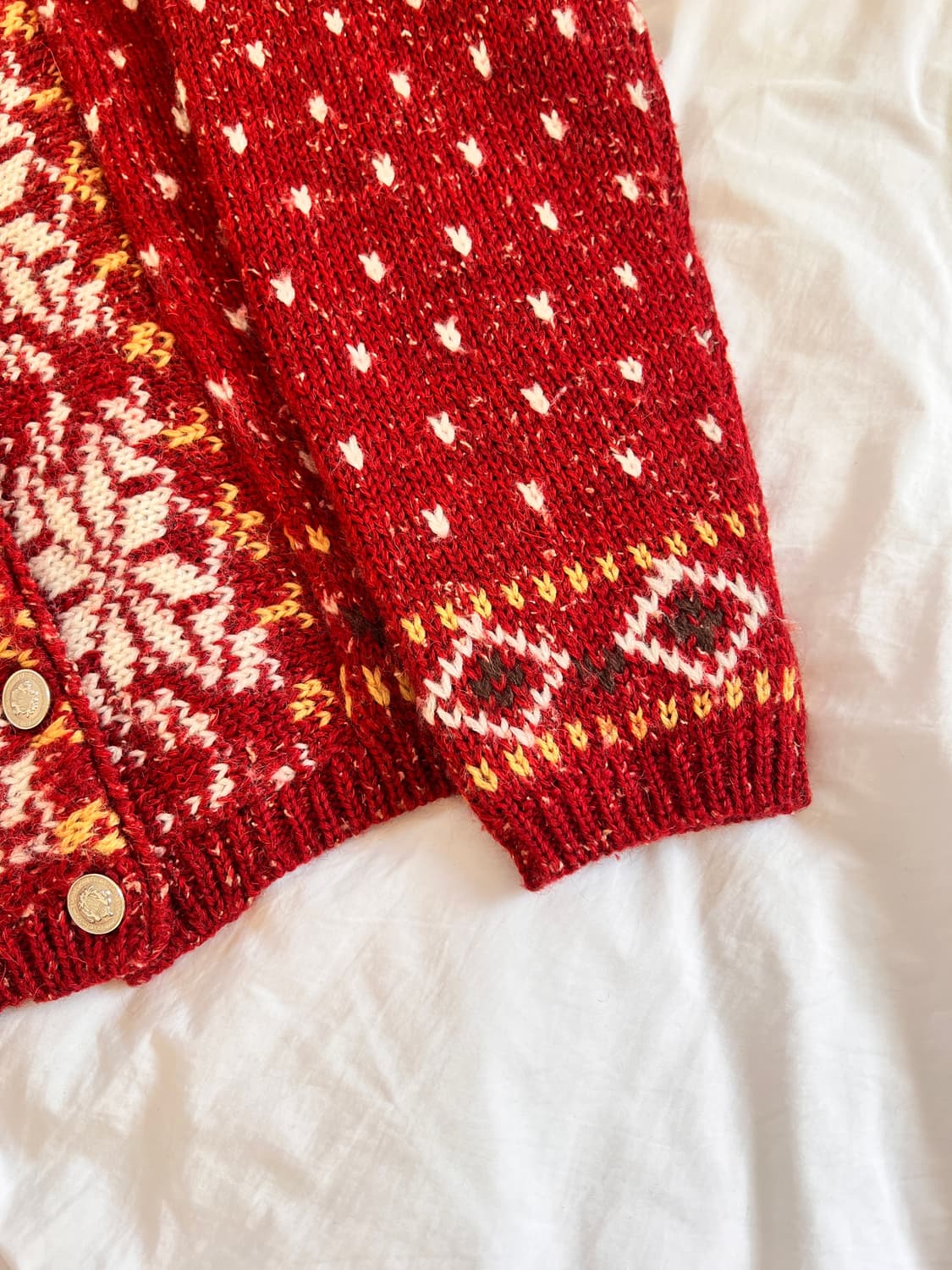 빈티지 헤리티지 레드 노르딕 울 니트 가디건 상품이미지4