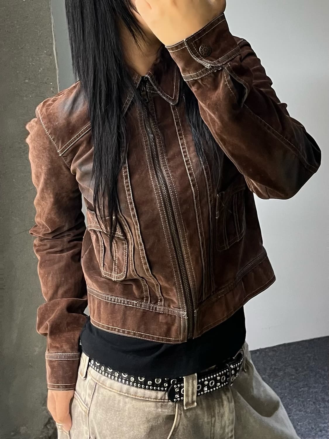 게스 Y2K 블루 코어 벨루어 집 자켓 상품이미지2