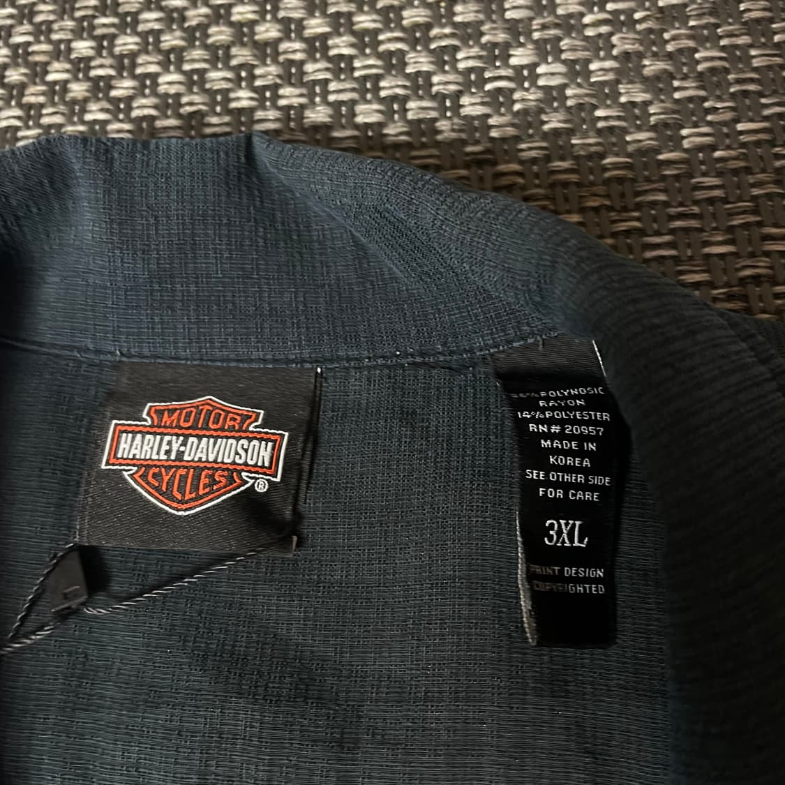 할리데이비슨 네이비 하와이안 블루 자수 반팔 셔츠 3XL 상품이미지4
