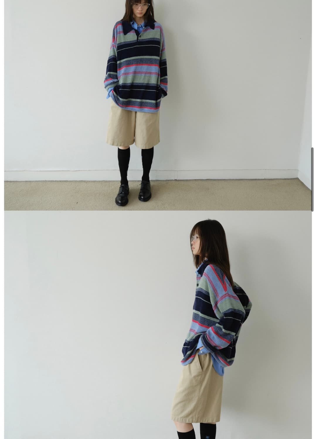 아유서울 멀티 스트라이프 카라 테리 니트 상품이미지4