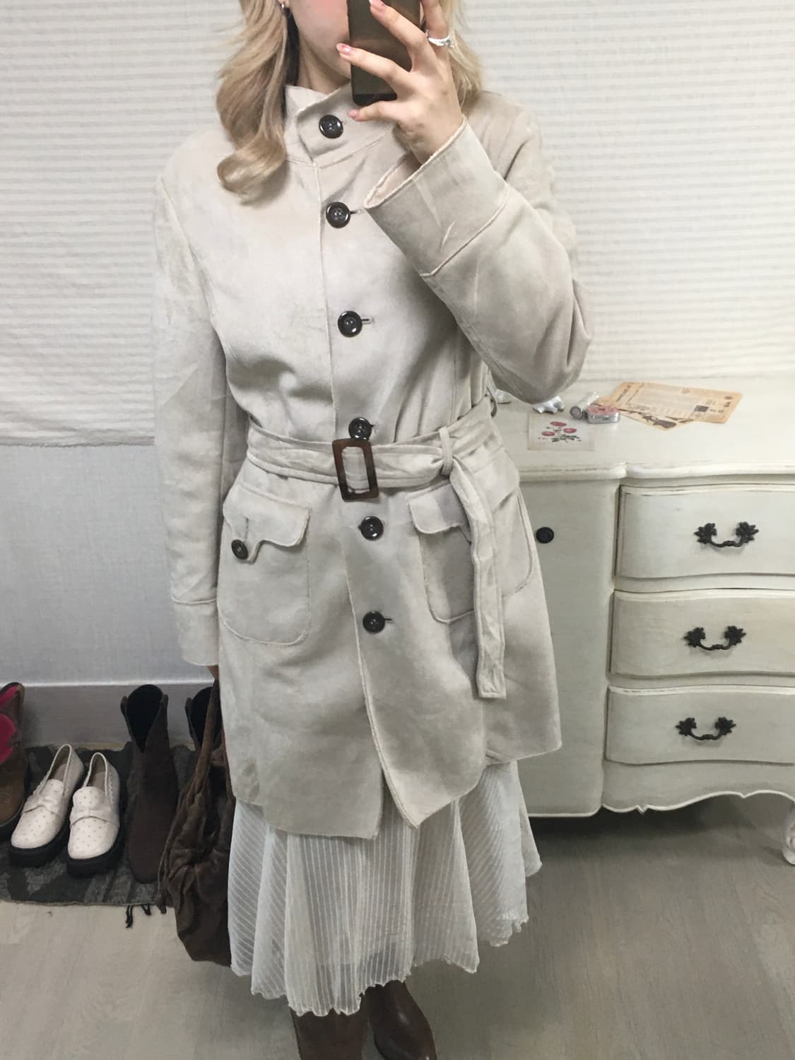 jpn vintage 아이보리 퍼 무스탕 롱코트 상품이미지4