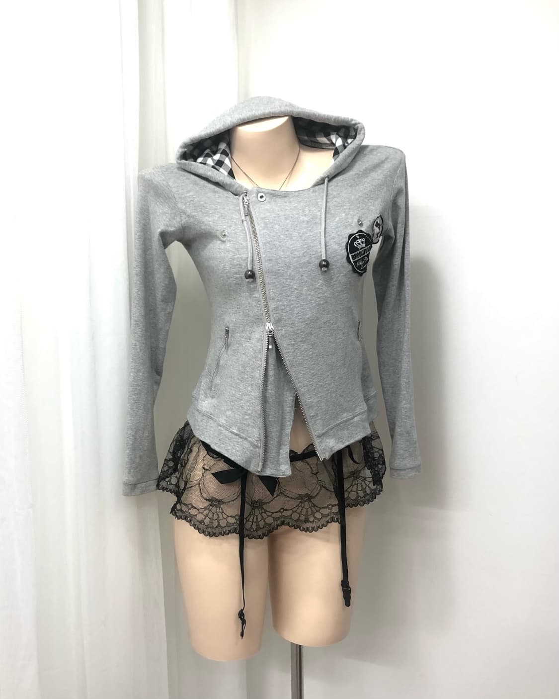 grey rockgirl 2way collar hood zip up 상품이미지2