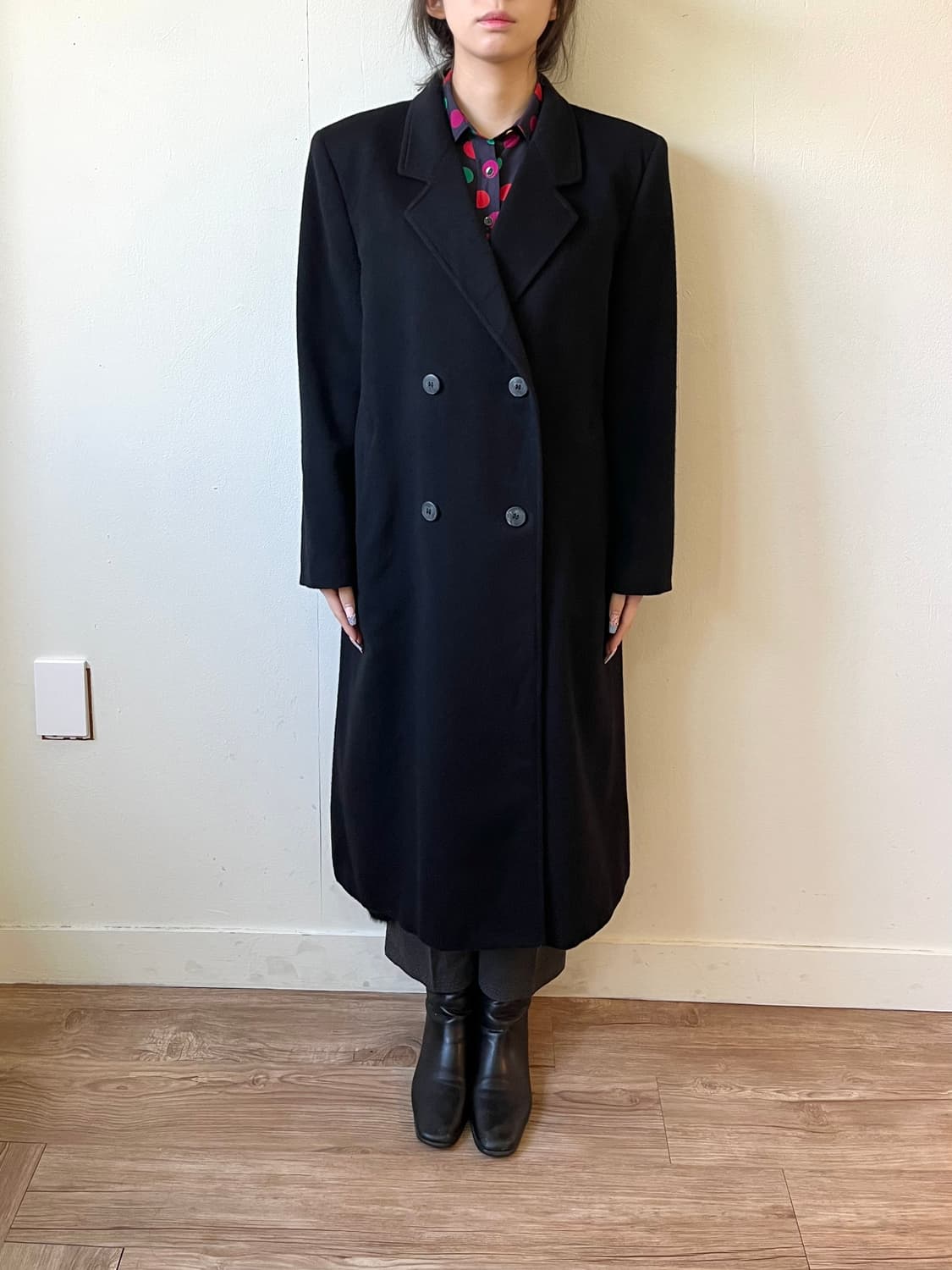 HERNO 울 & 캐시미어 블랙 더블 코트 상품이미지8