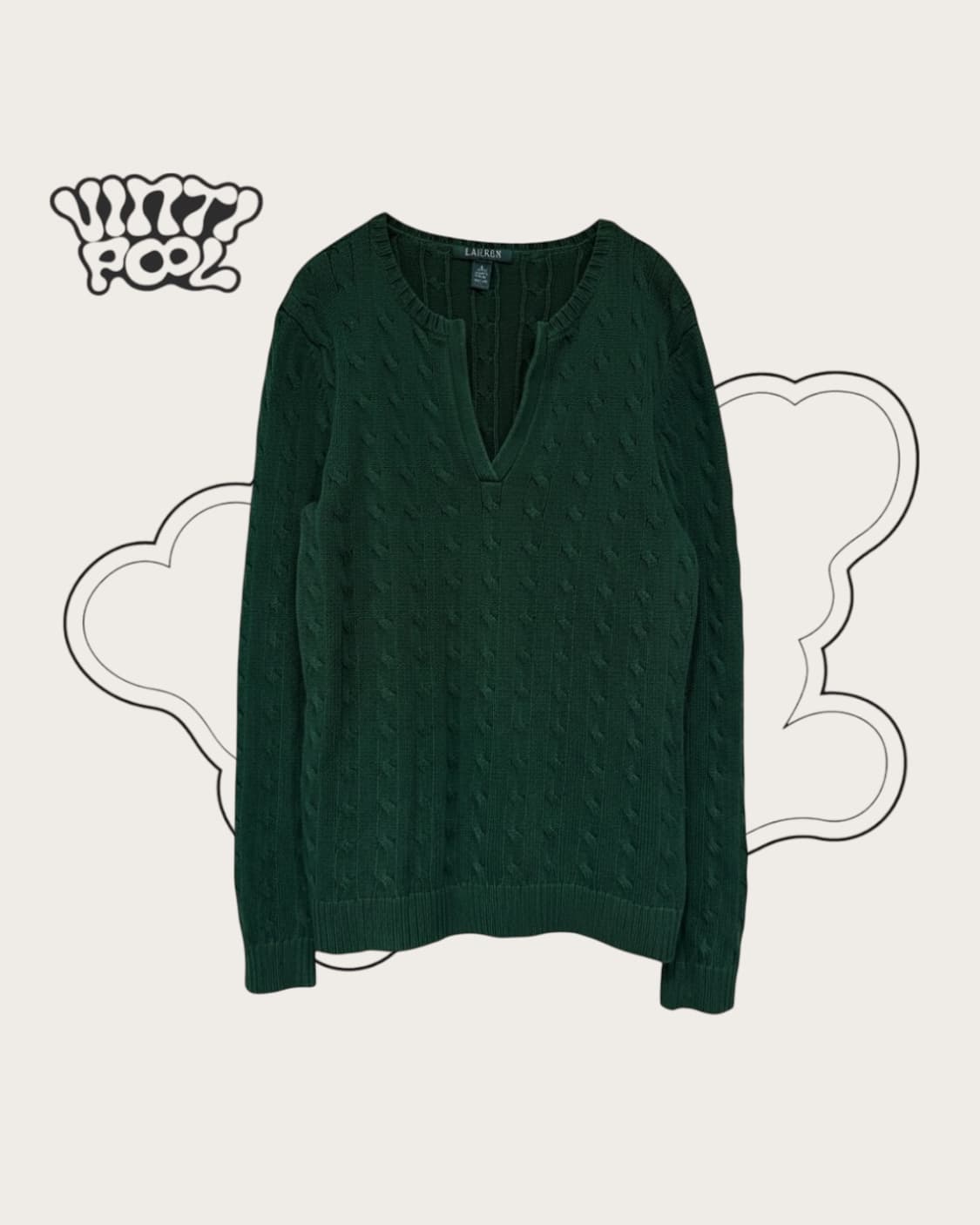 로렌 랄프로렌 브이넥 케이블 니트 L 그린 (w) 상품이미지1