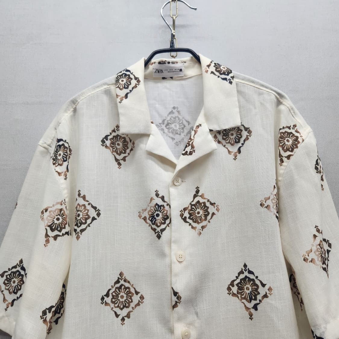자라 ZARA 에스닉 가하학 패턴 린넨 혼방 반팔셔츠 상품이미지2