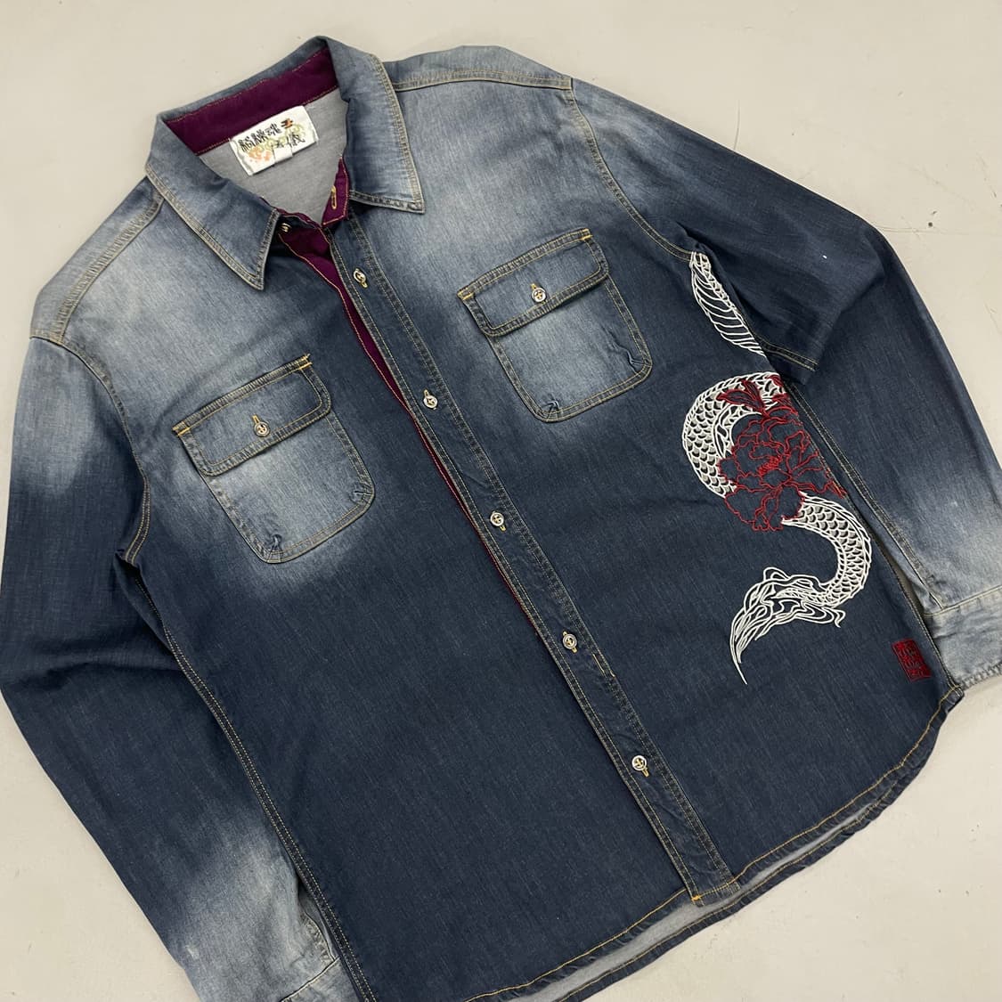 카라쿠리 타마시 드래곤 용자수 오리엔탈 데님 셔츠 상품이미지4