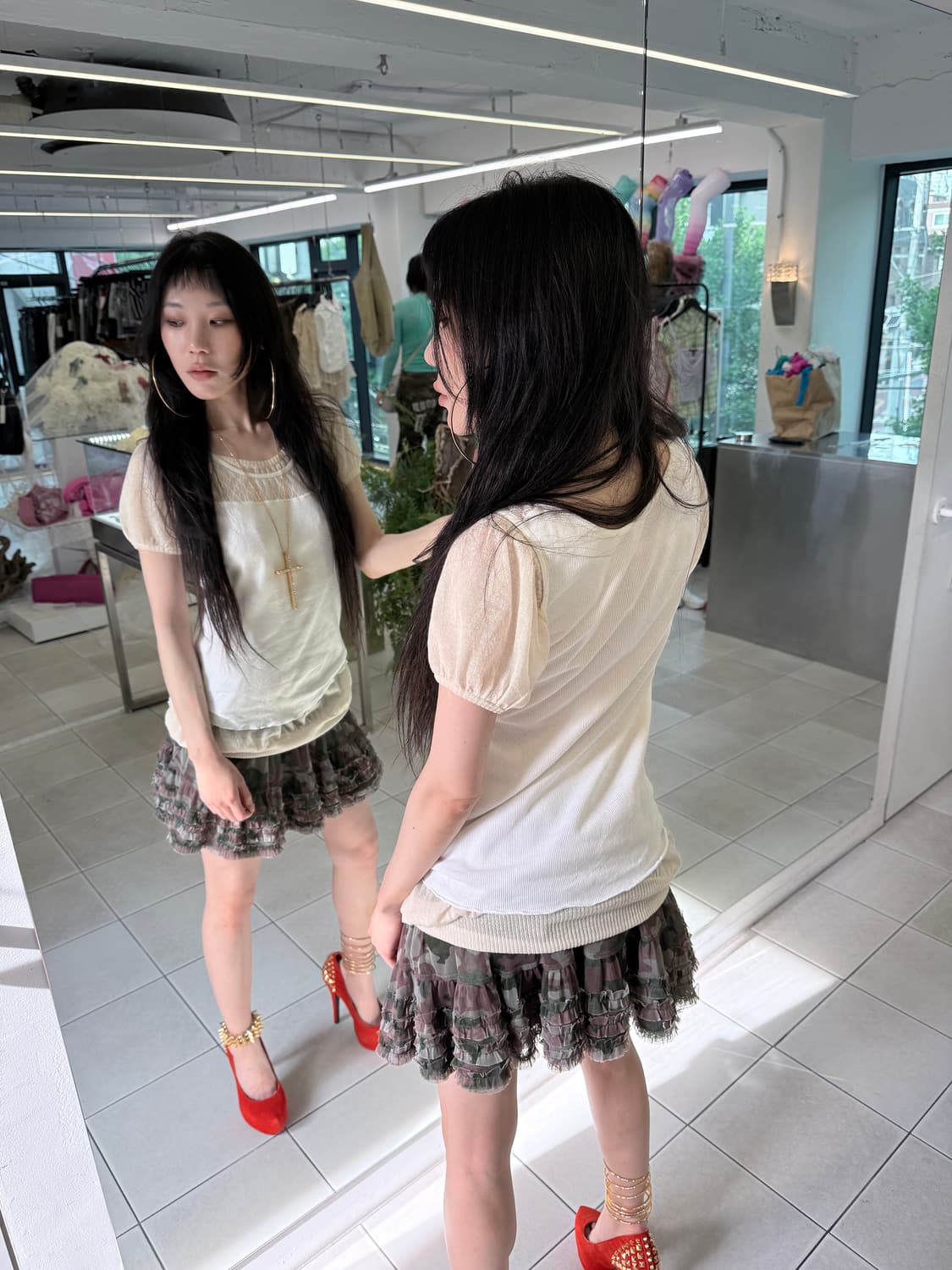 lace trim rib tank top 상품이미지3