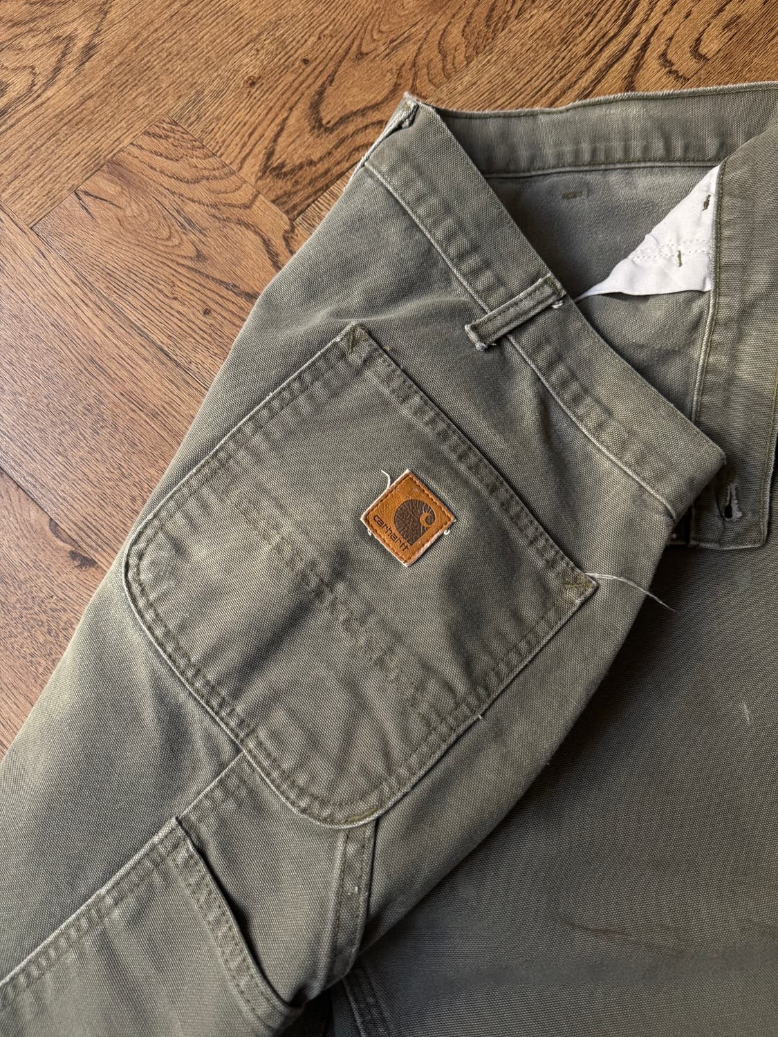 [40]칼하트 USA 더티워싱 모스그린 싱글니 카펜터 워크 팬츠 상품이미지4