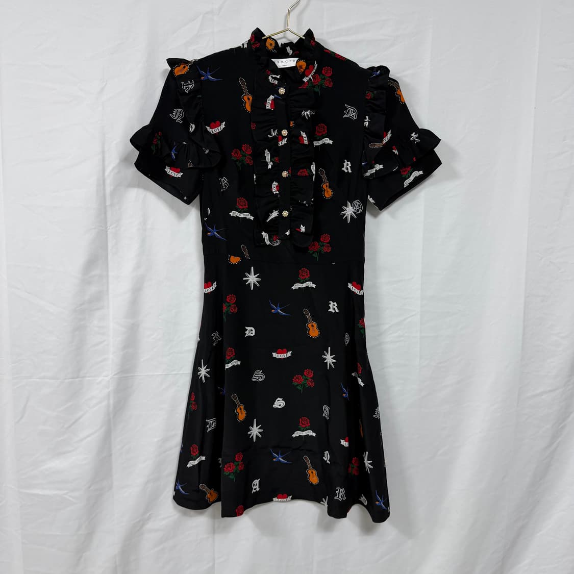 산드로(SANDRO) 프린팅 러플 포인트 실크 미니 원피스 상품이미지3