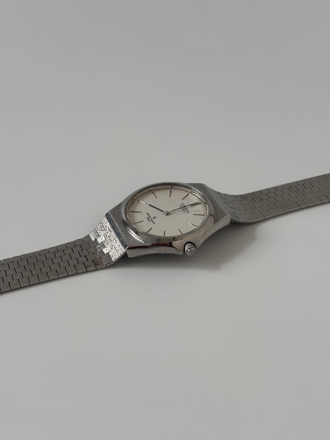 CITIZEN 빈티지 시계 1980년대 CQ 크리스트론 실버 텍스쳐 쿼츠 상품이미지5