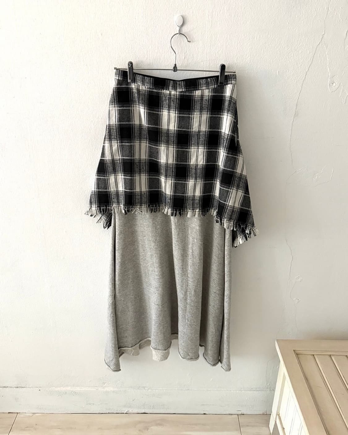 Check layered skirt+gray long skirt set 상품이미지4