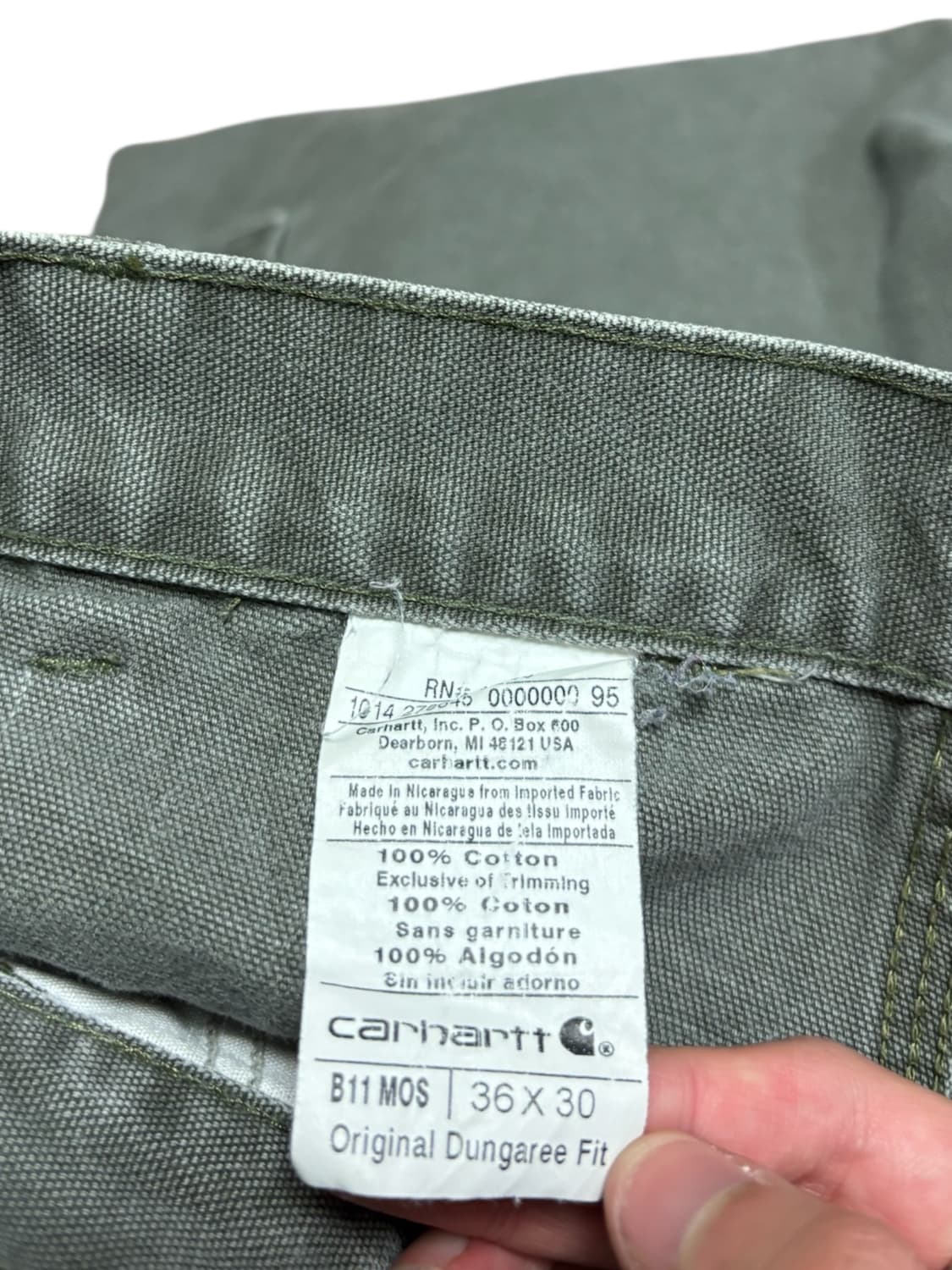 칼하트 b11 모스그린 싱글니 카펜터 워크팬츠 상품이미지9