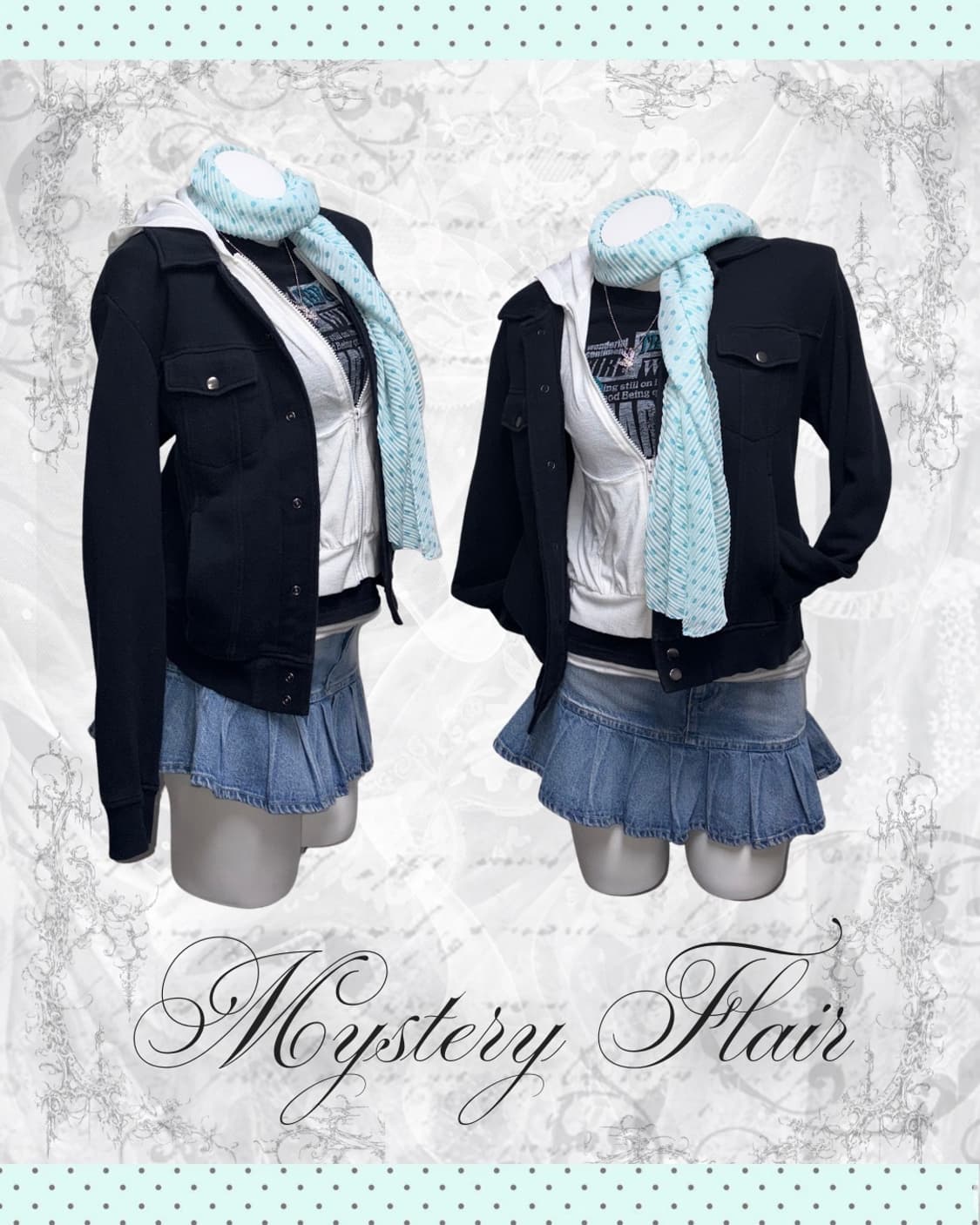 청록 민트 땡땡이 코디세트 6pcs 00s 키치 갸루 상품이미지6