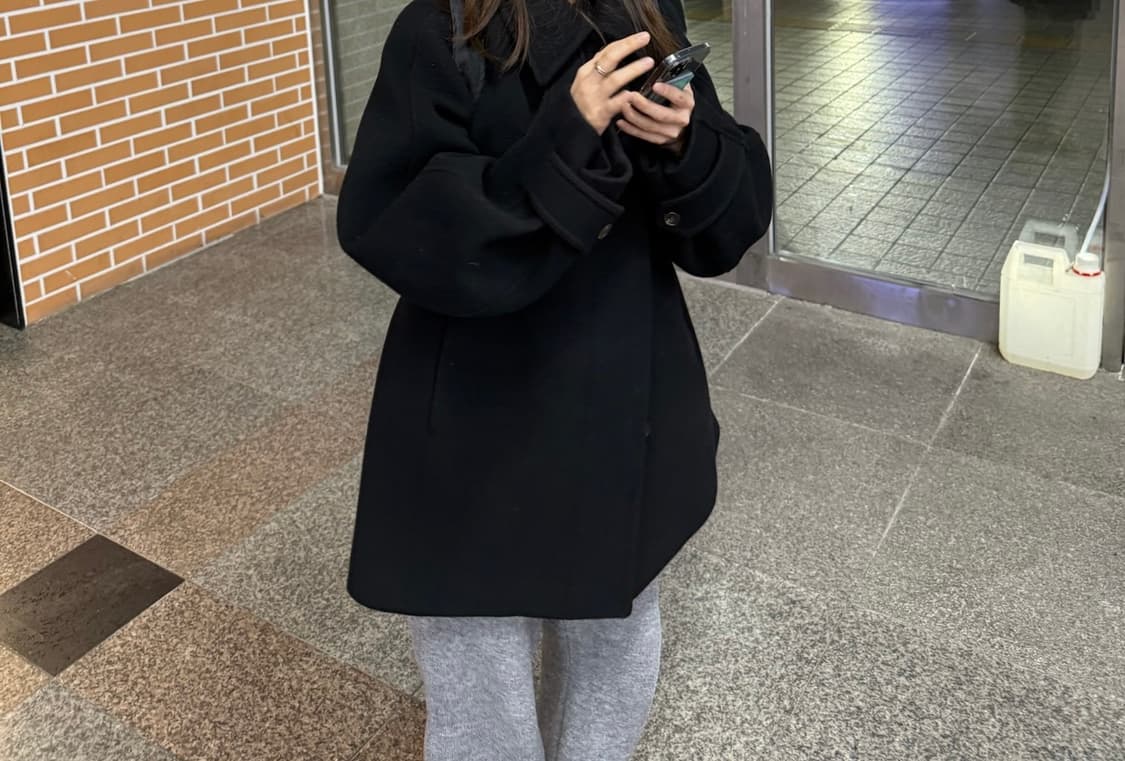 파사드패턴 캐시미어 벨티드 하프 코트_black 스몰 상품이미지7