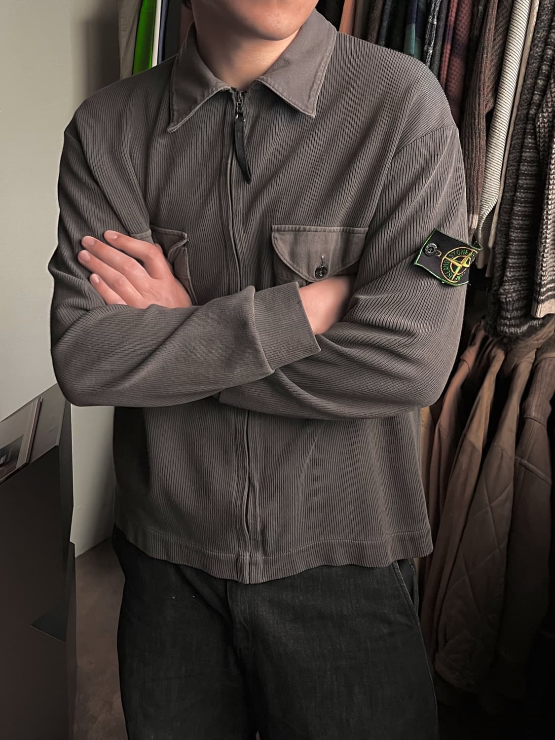 00SS 스톤아일랜드 그린 엣지 배지 립 니트 오버 셔츠 아카이브 상품이미지1