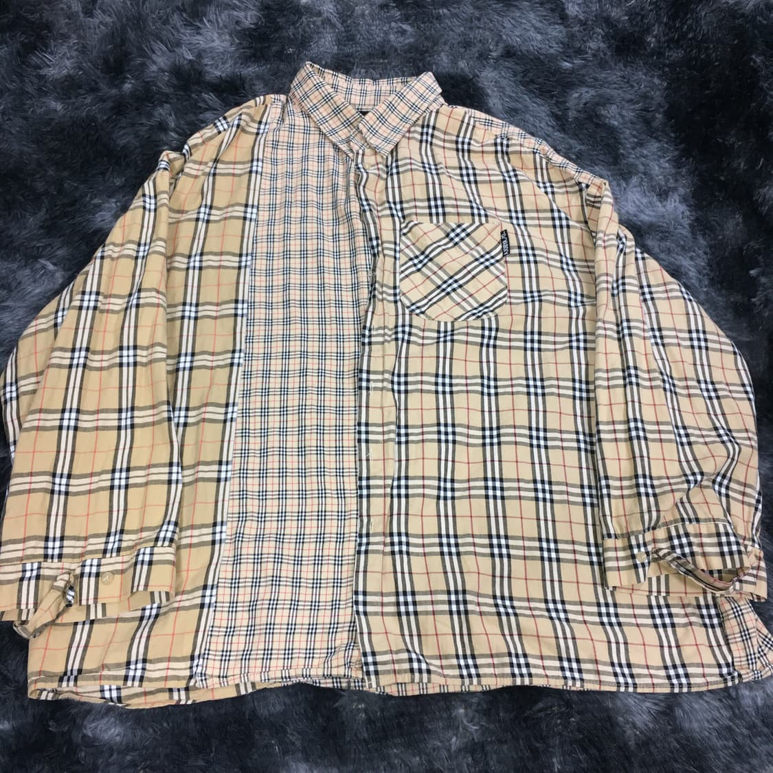 투티/0395 AJOBYAJO 오버핏 노바 체크 셔츠 패치 워크 패턴 상품이미지1