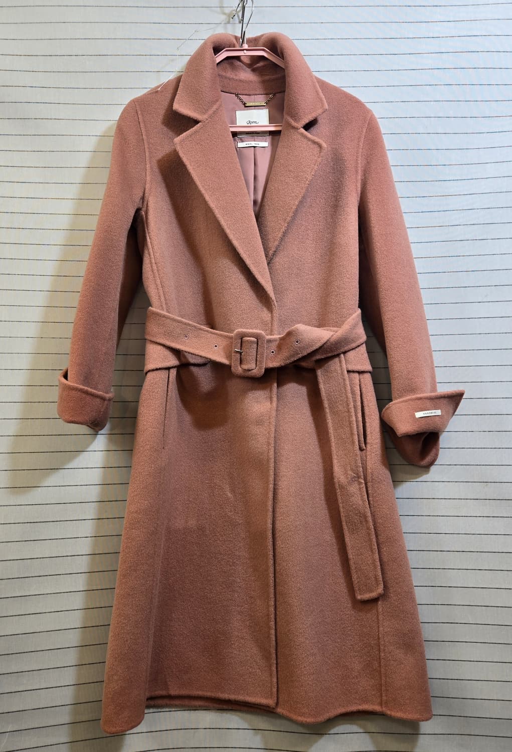 로엠 핸드메이드 울100%피치색상 벨트 울 코트 상품이미지1