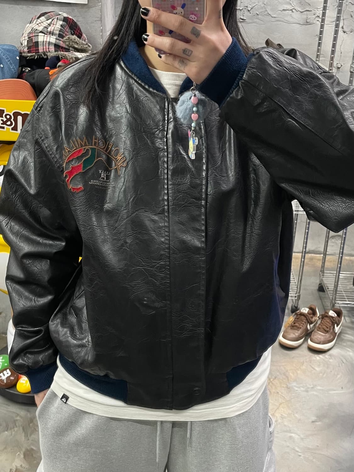 빈티지 레더 봄버 자켓 상품이미지7