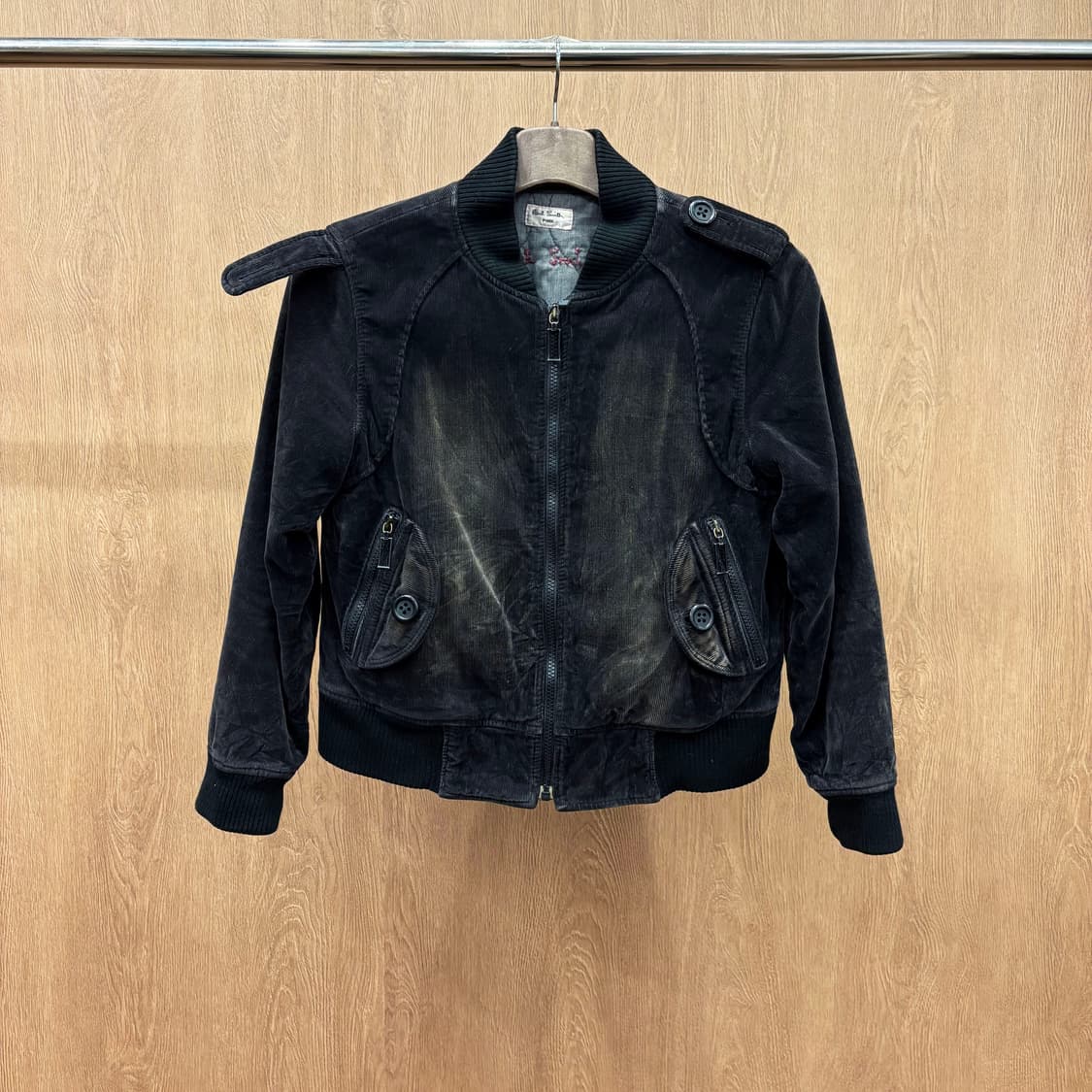 폴스미스 핑크 크롭 집업 자켓 빈티지 워싱 코듀로이 포켓 디테일 흑청 상품이미지2