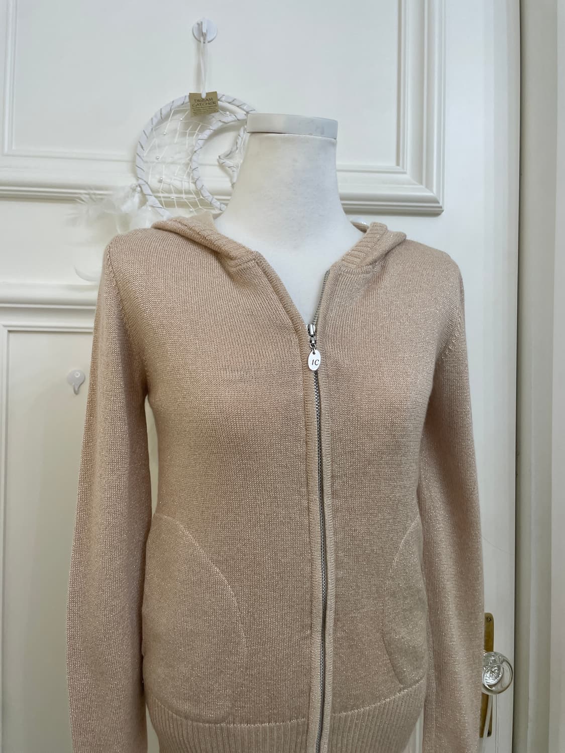 pink beige glitter pocket hoodie-zip 상품이미지6