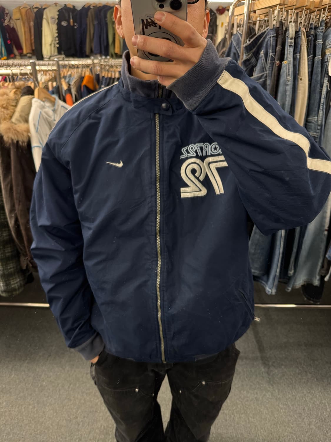 XL)00’s나이키 빈티지 올드스쿨 COR72 네이비 봄버자켓 상품이미지1