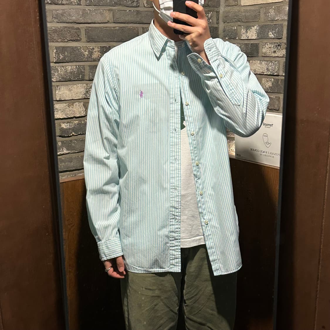 L) 폴로 랄프로렌 클래식핏 하늘색 스트라이프 포플린 셔츠 상품이미지8