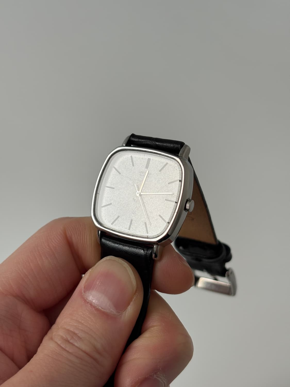 1980년대 Chariot 텍스처 다이얼 실버 스퀘어 쿼츠 남성 상품이미지3