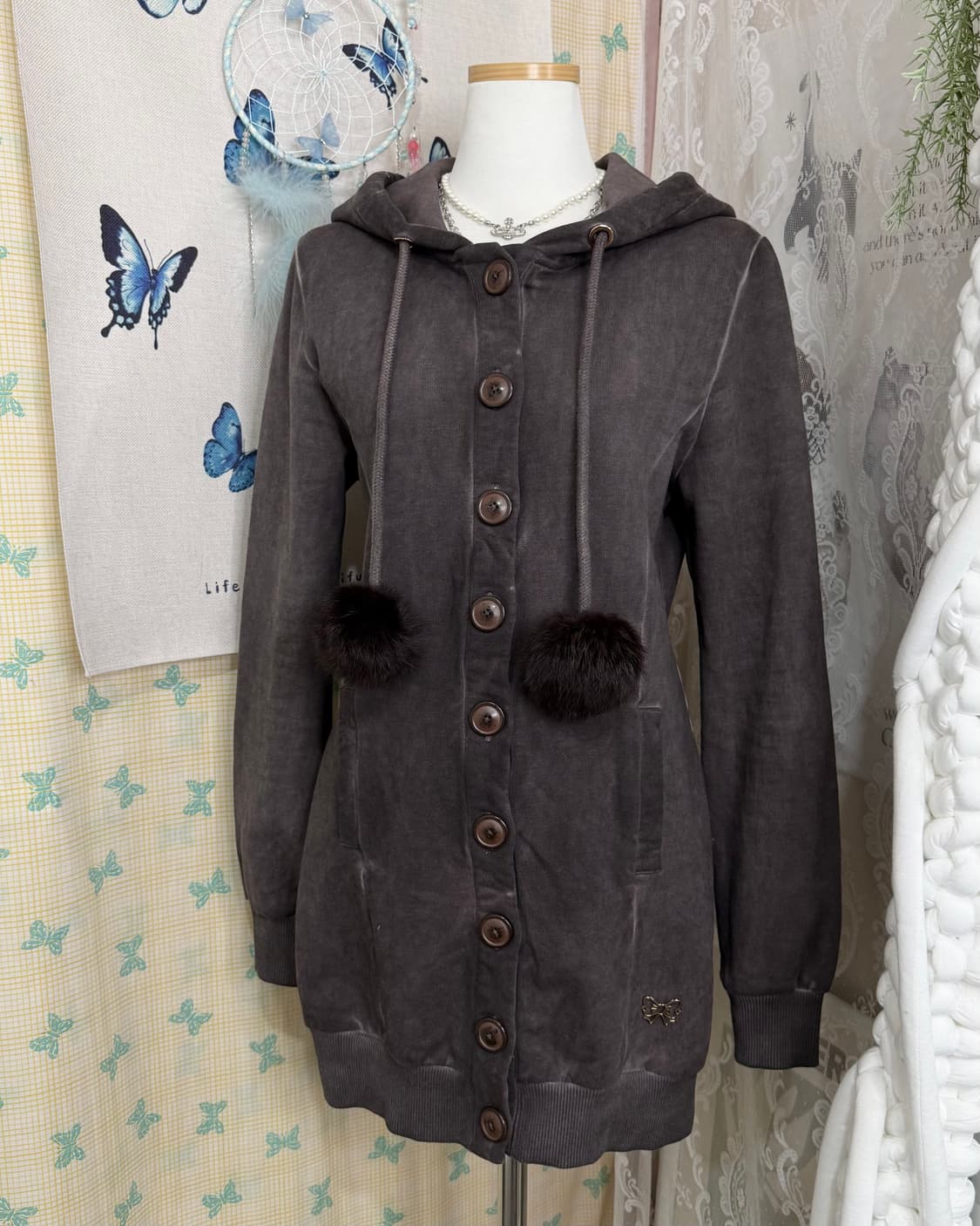 브라운 피그먼트 후드 가디건 원피스 상품이미지8