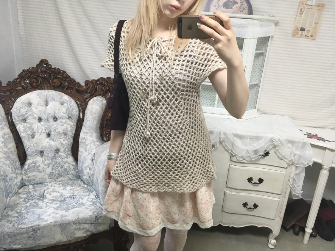 일본빈티지 모리 베이지 크로셰 블라우스 상품이미지3