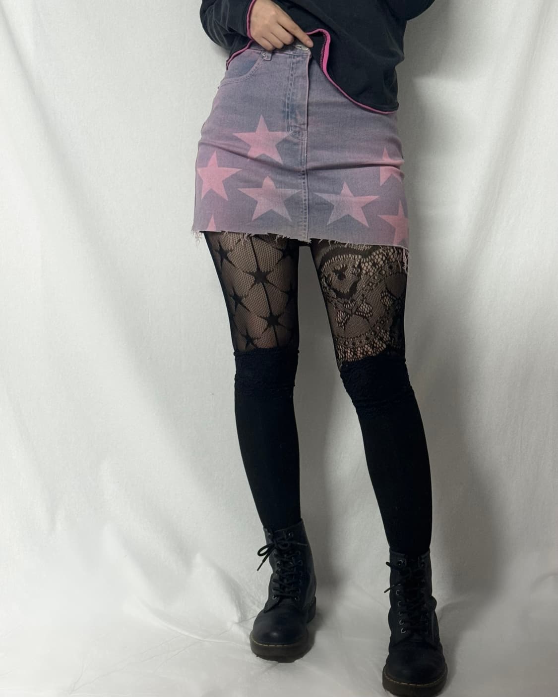 스타 프린티드 핑크 데님 스커트 상품이미지5