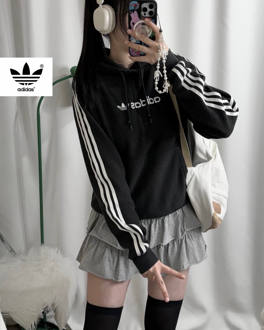 아디다스 블랙 파이어버드 뽀글이 후드티 상품이미지1