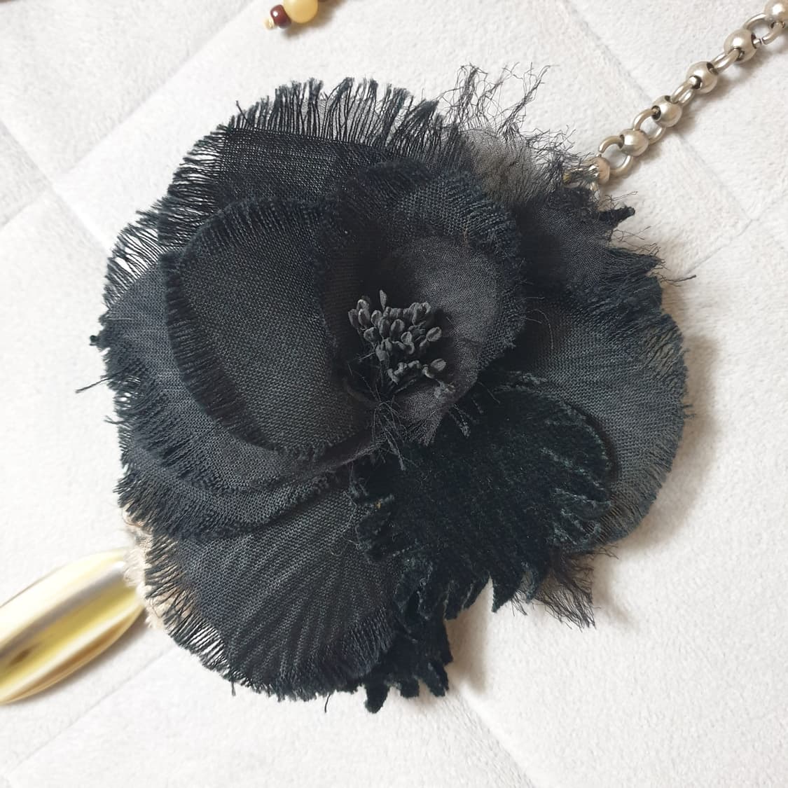 MARNI 마르니 쉬폰실크플라워 우드비즈 아크릴 조형장식 체인 목걸이 상품이미지6