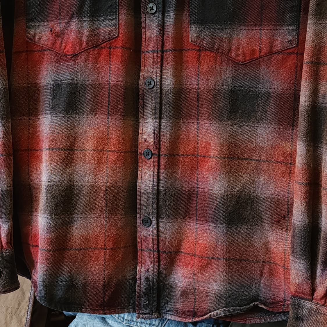 90s 빈티지 체크셔츠 헤비 플란넬 워크셔츠 썬페이딩 레드 웨스턴 L 상품이미지8