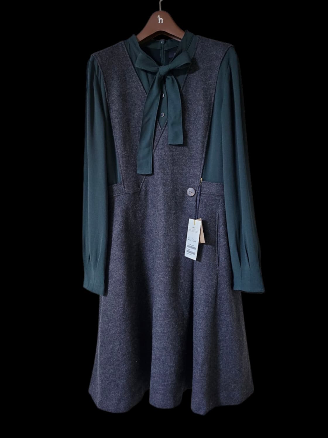 [미착용] 헤지스레이디스 배색 울 미디원피스 55 66 상품이미지6