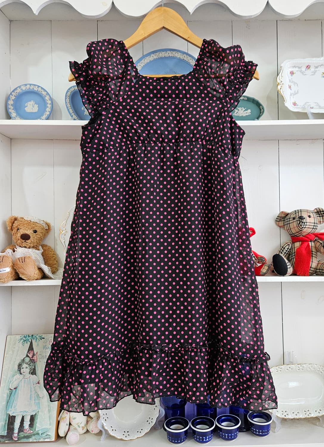 블랙 핑크 도트 쉬폰 원피스 상품이미지6