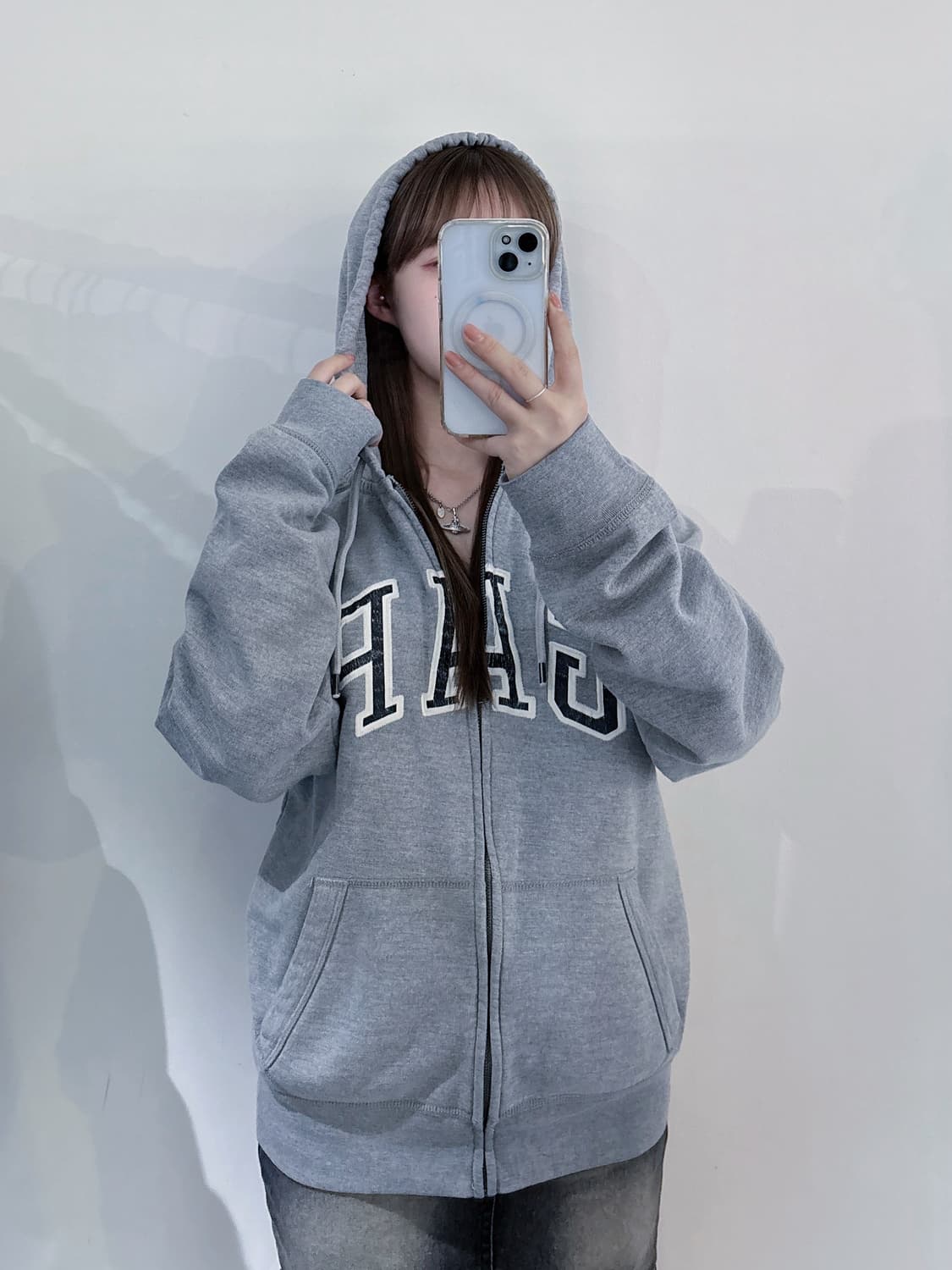 갭 그레이 빅로고 후드집업 상품이미지2