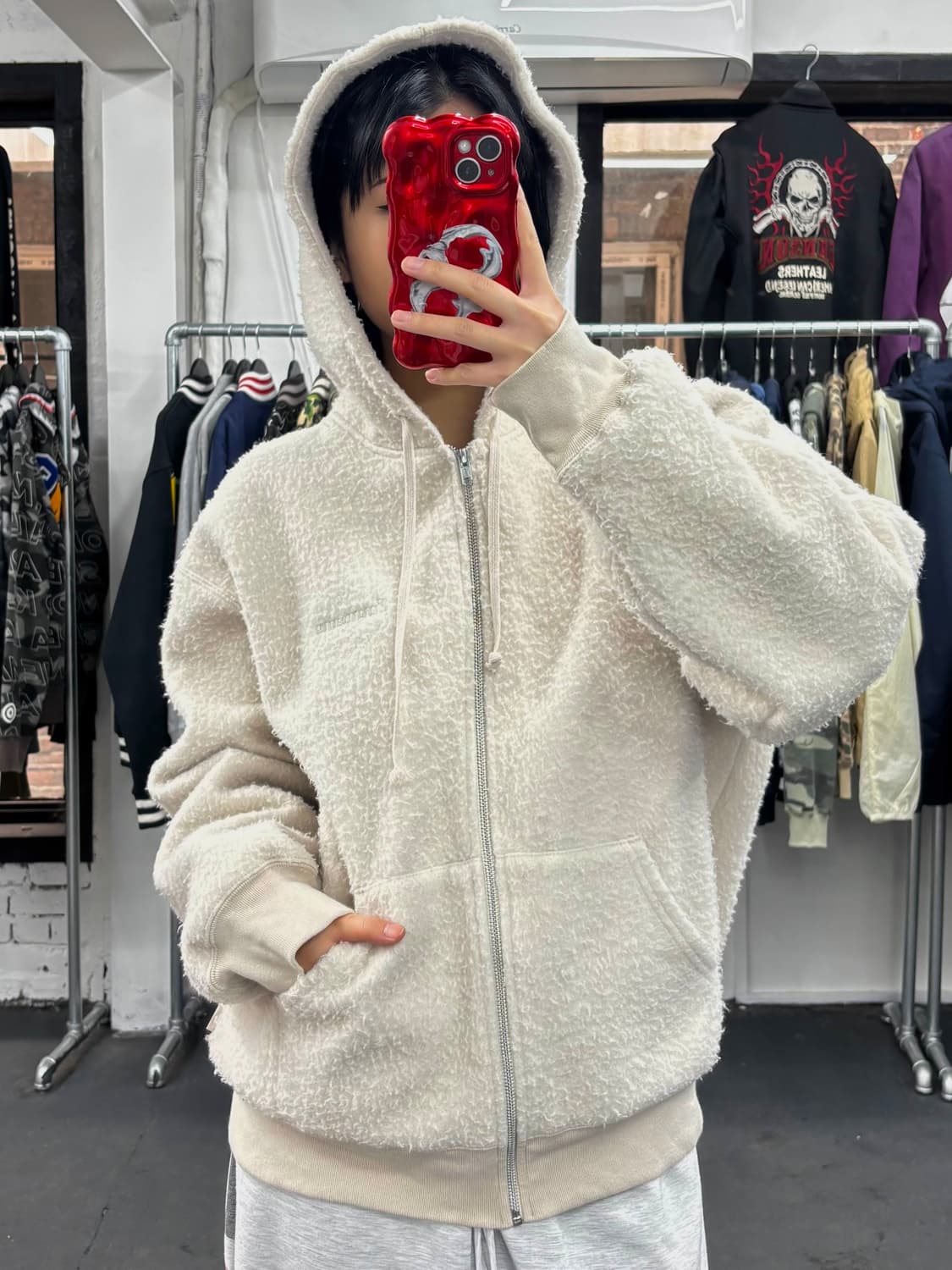 슈프림 플리스 화이트 후드자켓 상품이미지3