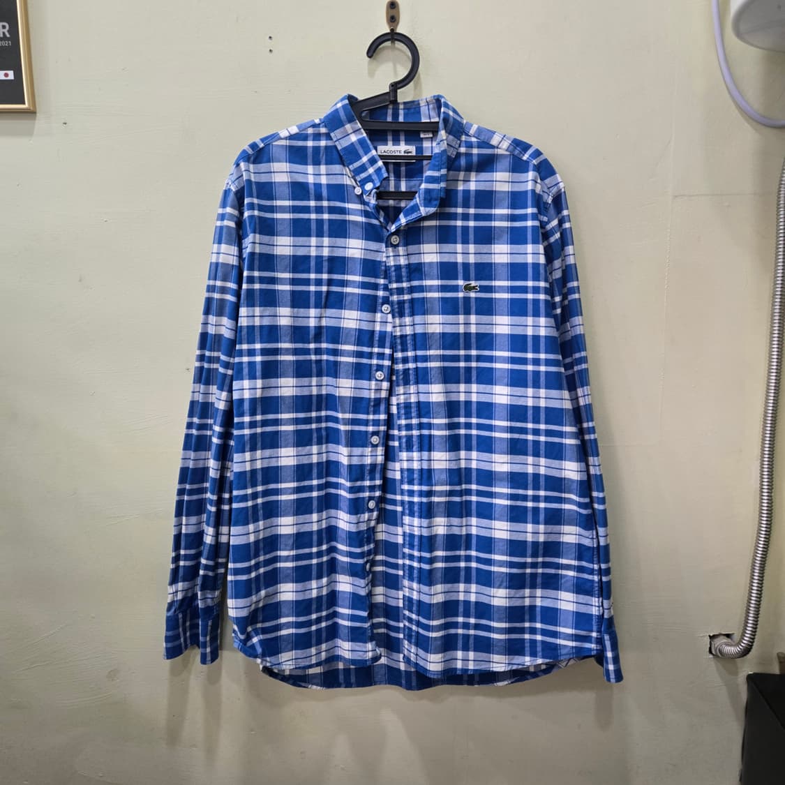 라코스테 슬림핏 블루 체크 셔츠 상품이미지1