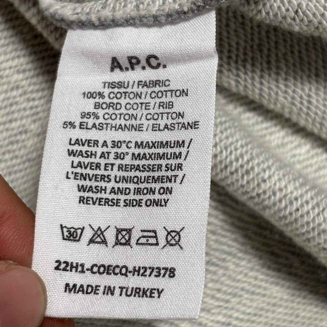 XL 아페쎄 APC 로고 그레이 맨투맨 상품이미지5
