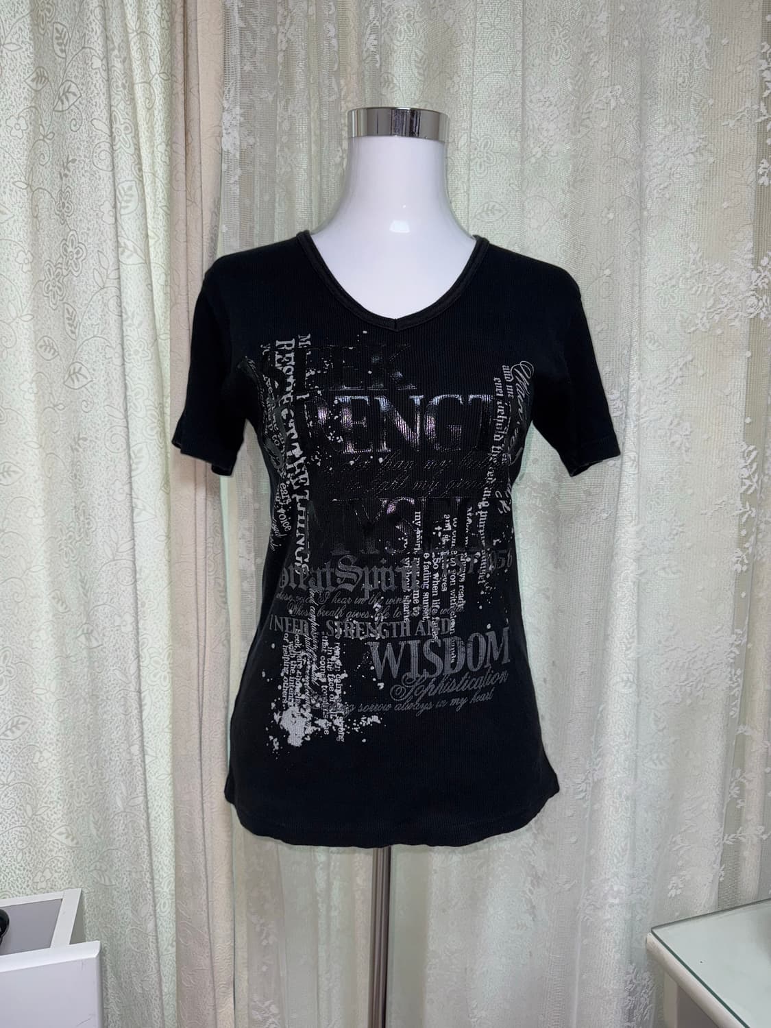 Vintage lettering gothic punk Vneck T 상품이미지1