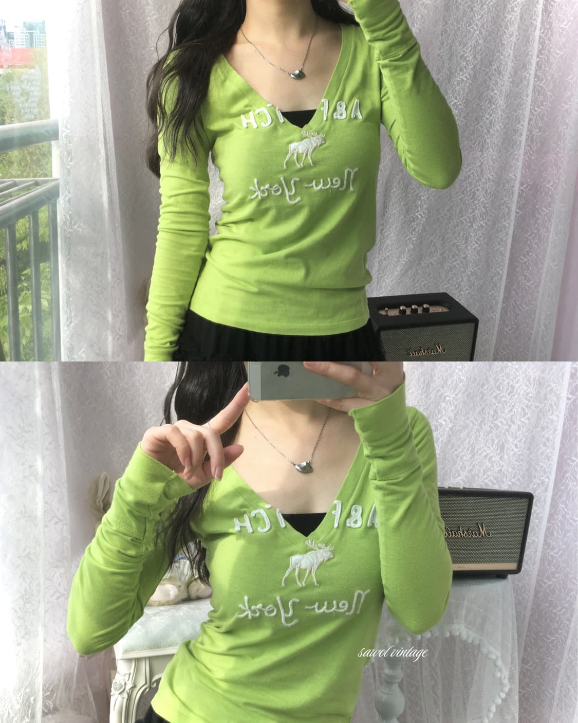 Abercrombie green v-neck long sleeve 상품이미지1