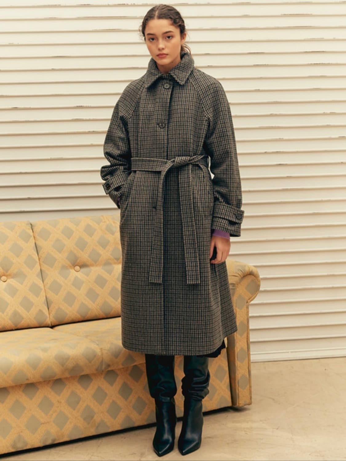 프론트로우 X 푸쉬버튼 후드포인트 체크 코트 상품이미지1