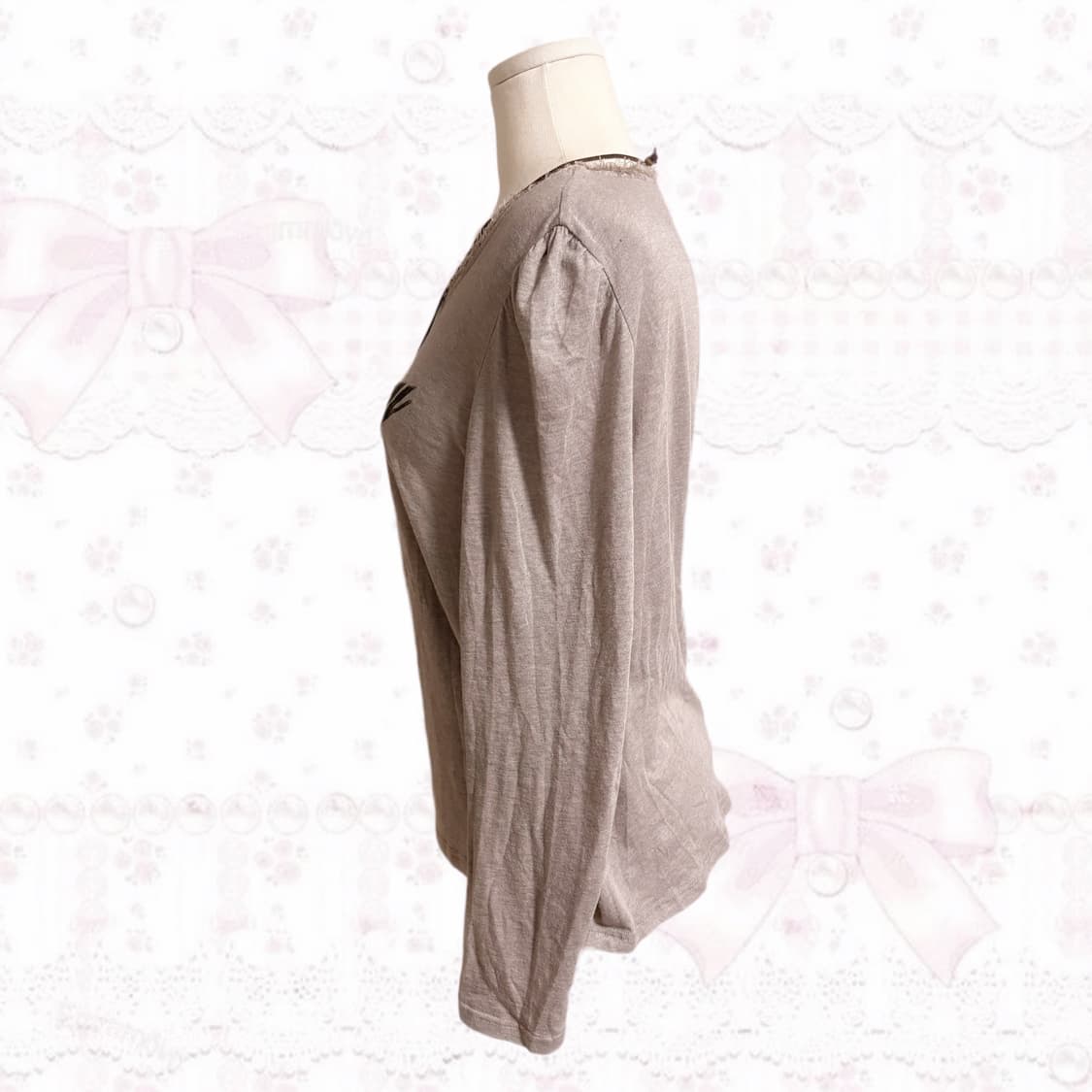 라떼갸루 퍼 포인트 유넥 레터링 디테일 대장핏 퍼프소매 포인트 긴팔티  상품이미지2