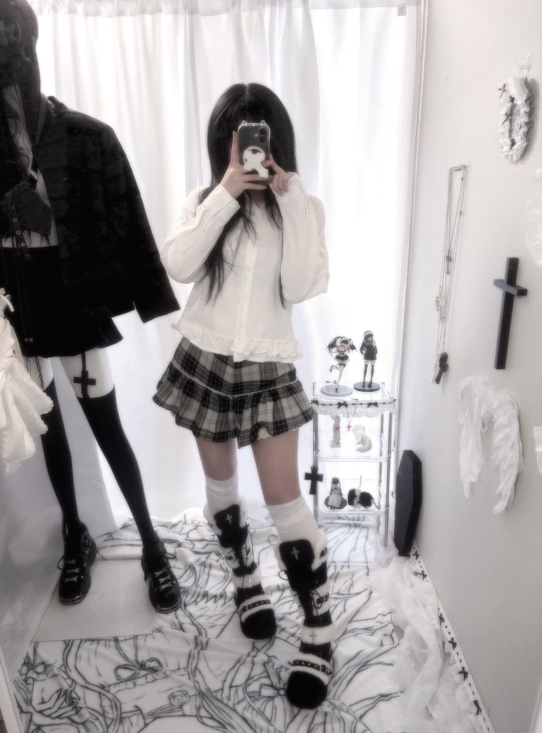 무채색 도쿄코디 체크 레이스 바지 상품이미지1